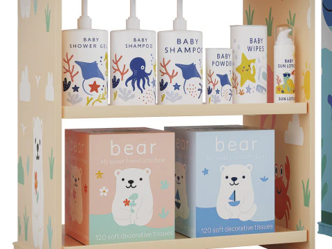 Childrens shelves with childrens cosmetics 3D Model