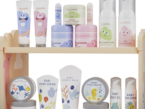 Childrens shelves with childrens cosmetics 3D Model