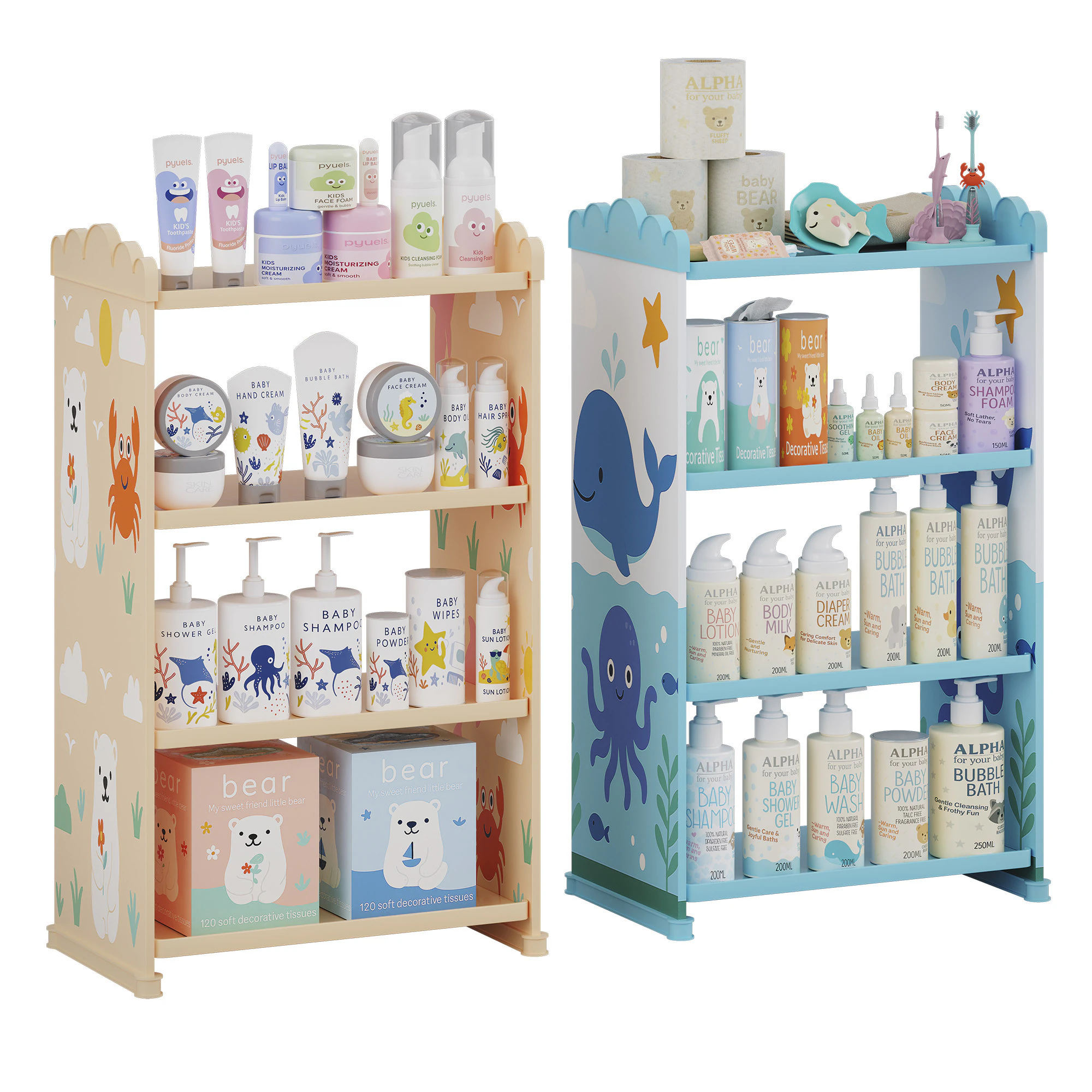 Childrens shelves with childrens cosmetics 3D Model .c4d .max .obj .3ds .fbx .stl .blend 