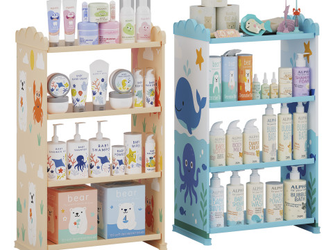 Childrens shelves with childrens cosmetics 3D 模型