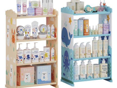 Prateleiras infantis com cosméticos infantis Modelo 3D