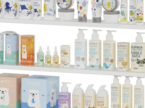 Childrens Bathroom decor set 01 Modello 3D