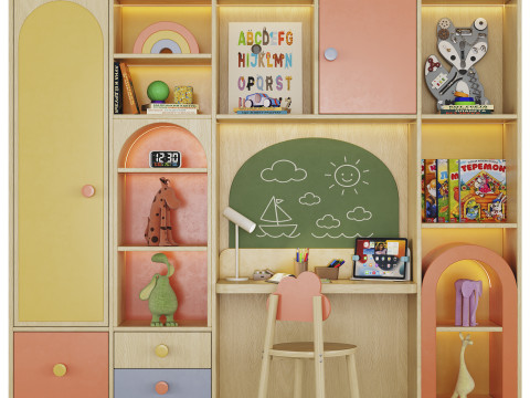 Children furniture with toys and decor Modèle 3D