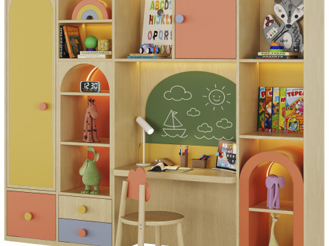 Дитячі меблі з іграшками та декором 3D Модель