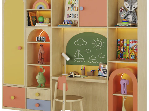 Children furniture with toys and decor 3D Model