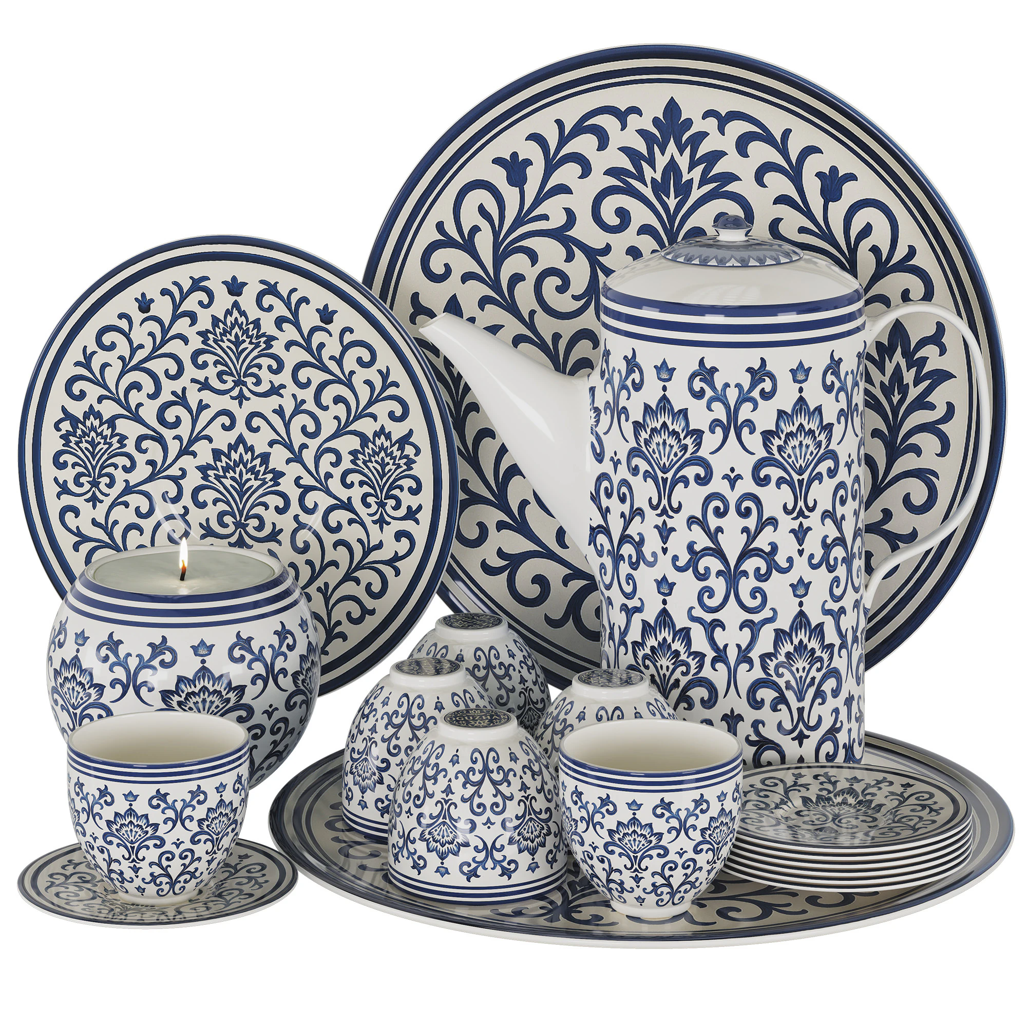 Decorative Tableware Set 01 3D Model .c4d .max .obj .3ds .fbx .stl .blend 