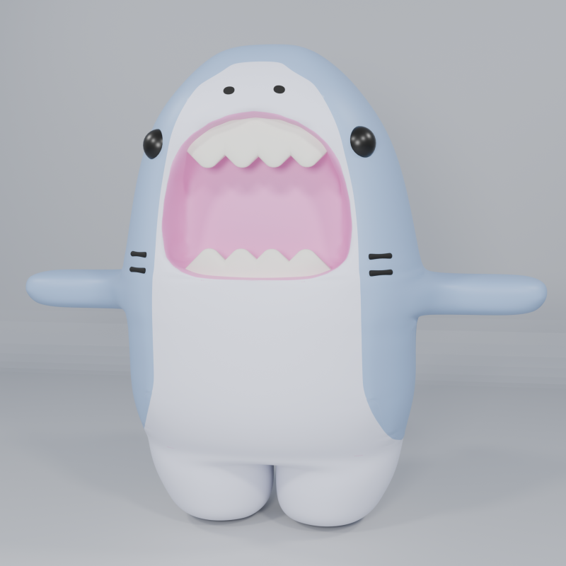 Cute cartoon rigged colored 3D shark Low-poly Mid-poly 3D Model .c4d .max .obj .3ds .fbx .stl .blend