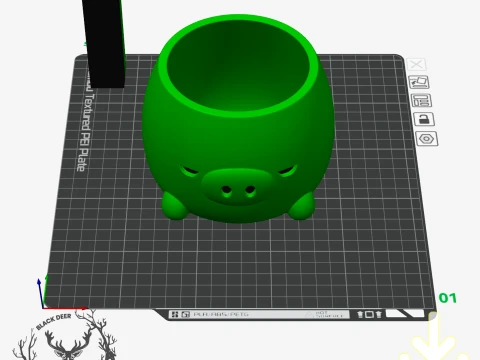 Cute Grumpy Green Pig Planter Pot for Succulents Plants AMS Compatible STL File 3D Print Model