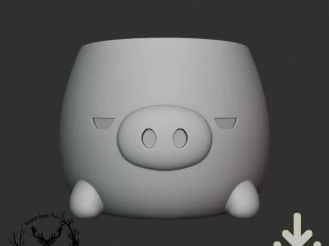 Cute Grumpy Green Pig Planter Pot for Succulents Plants AMS Compatible STL File 3D Print Model