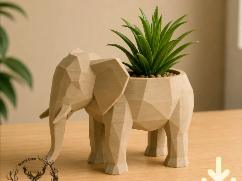 Geometric Low Poly Elephant Planter Pot for Succulents Plants AMS Compatible STL File 3D Print Model