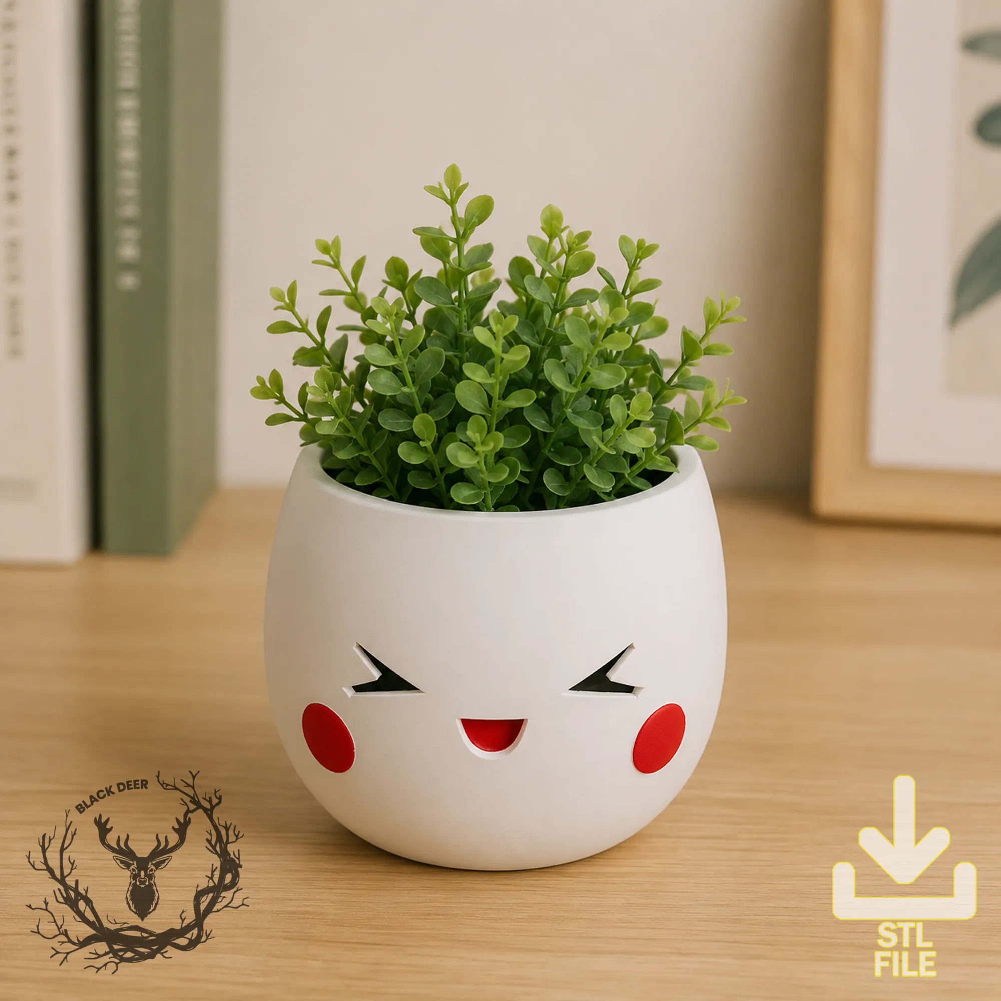 Cute Kawaii Smiling Face Planter Pot for Succulents Plants AMS Compatible STL File 3D Print Model .c4d .max .obj .3ds .fbx .stl .blend 