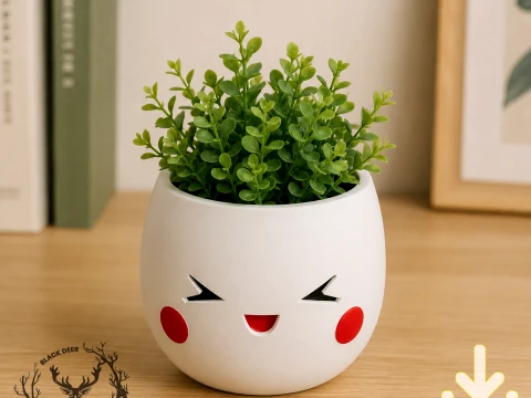 Cute Kawaii Smiling Face Planter Pot for Succulents Plants AMS Compatible STL File 3D Print Model