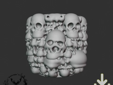Abstract Skull Pen Holder Pencil Cup Gothic Desk Organizer AMS Compatible STL File 3D Print Model