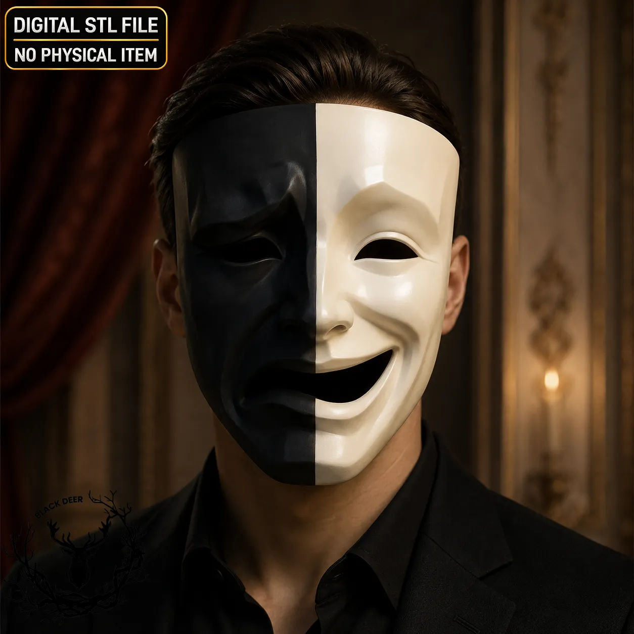 Comedy Tragedy Mask 3D Print Model .c4d .max .obj .3ds .fbx .stl .blend 
