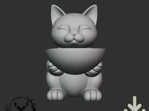 Cute Sitting Cat Catchall Tray Key Bowl AMS Compatible STL File 3D Print Model