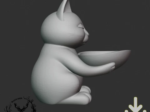 Cute Sitting Cat Catchall Tray Key Bowl AMS Compatible STL File 3D Print Model