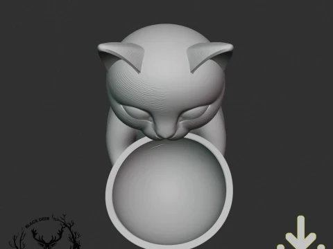 Cute Sitting Cat Catchall Tray Key Bowl AMS Compatible STL File 3D Print Model