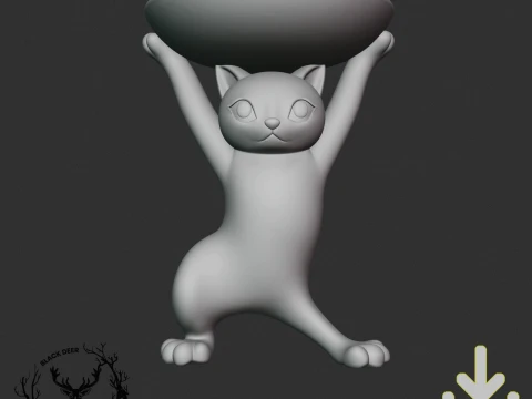 Cute Standing Cat Catchall Tray Key Bowl AMS Compatible STL File 3D Print Model
