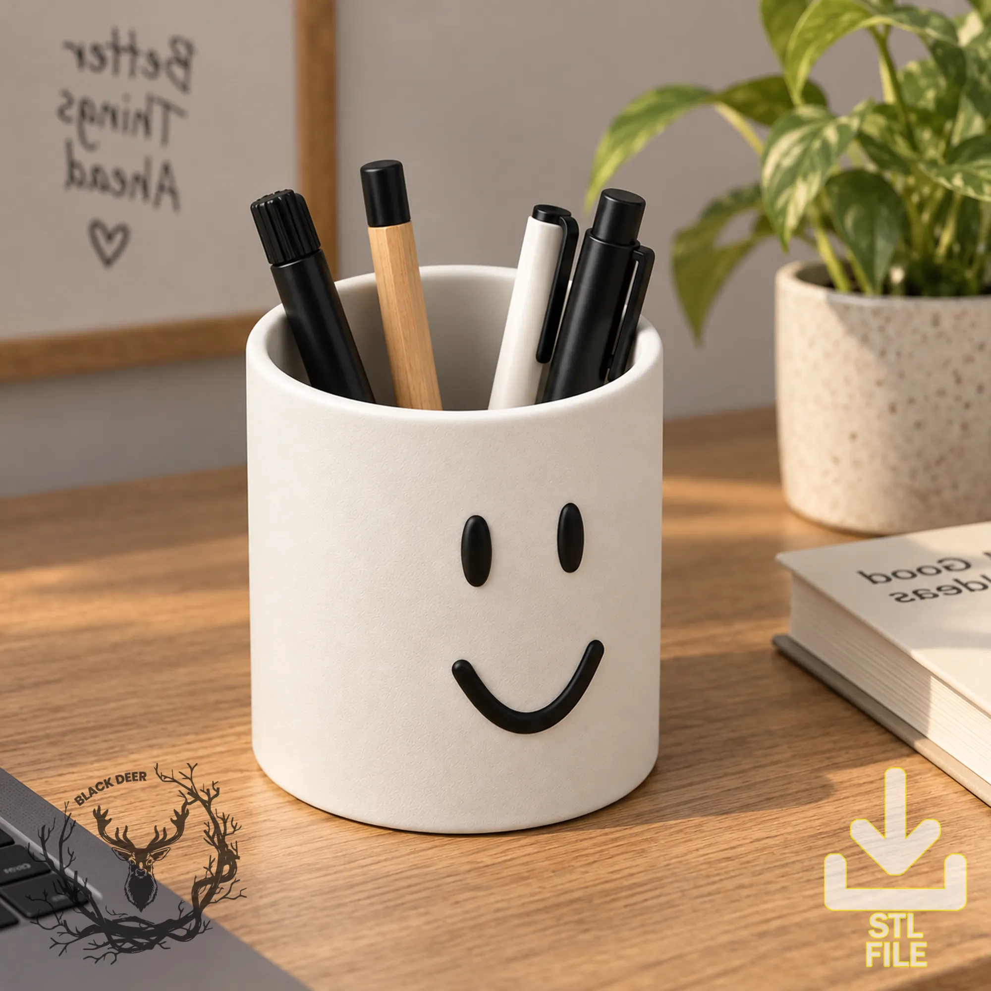 Classic Gamer Smiley Face Pen Holder Pencil Cup AMS Compatible STL File 3D Print Model .c4d .max .obj .3ds .fbx .stl .blend 