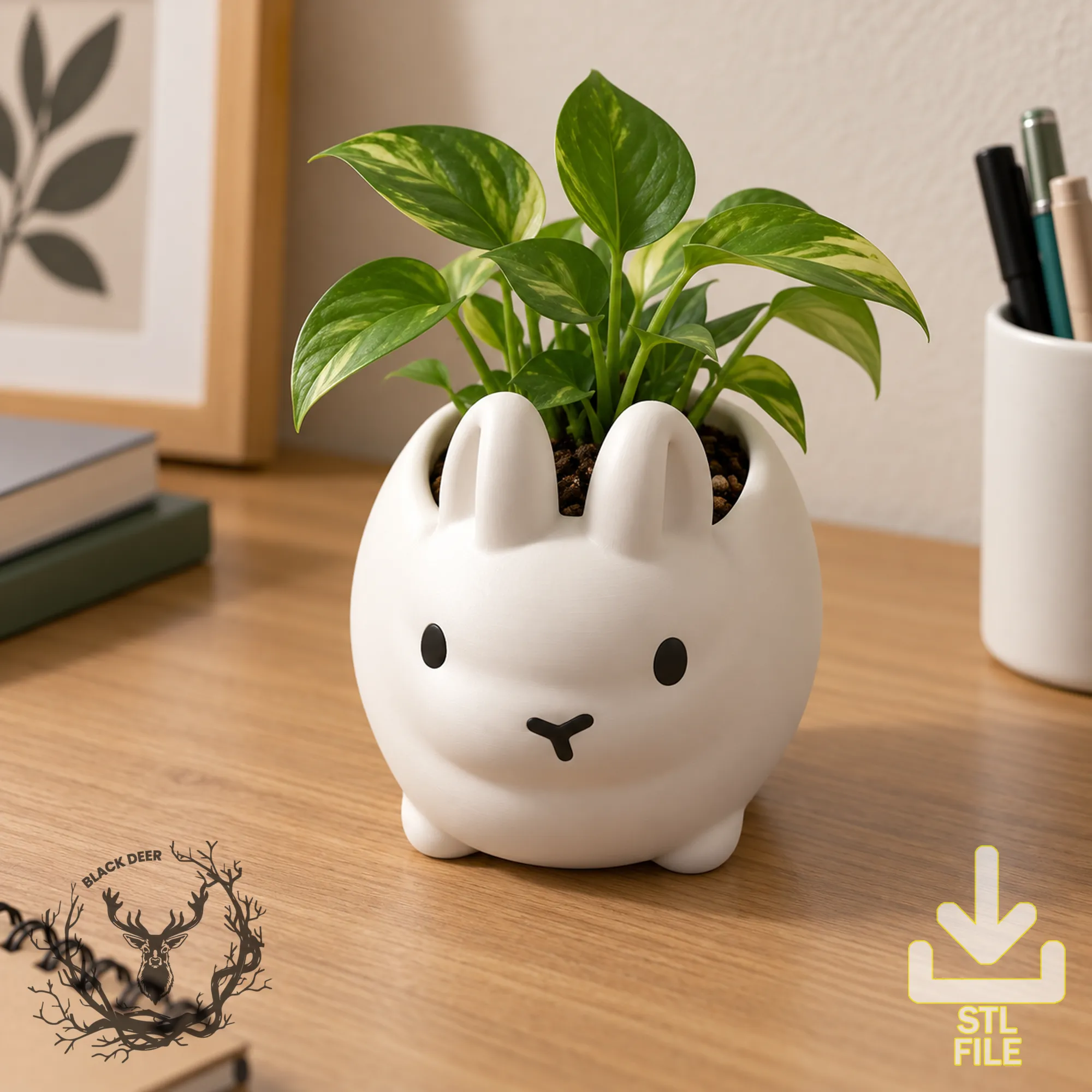 Cute Kawaii Bunny Planter Pot for Succulents Plants AMS Compatible STL File 3D Print Model .c4d .max .obj .3ds .fbx .stl .blend
