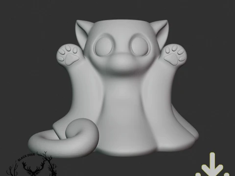 Cute Kawaii Ghost Cat Pen Holder Pencil Cup Spooky Halloween Decor AMS Compatible STL File 3D Print Model