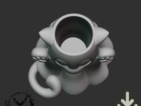 Cute Kawaii Ghost Cat Pen Holder Pencil Cup Spooky Halloween Decor AMS Compatible STL File 3D Print Model