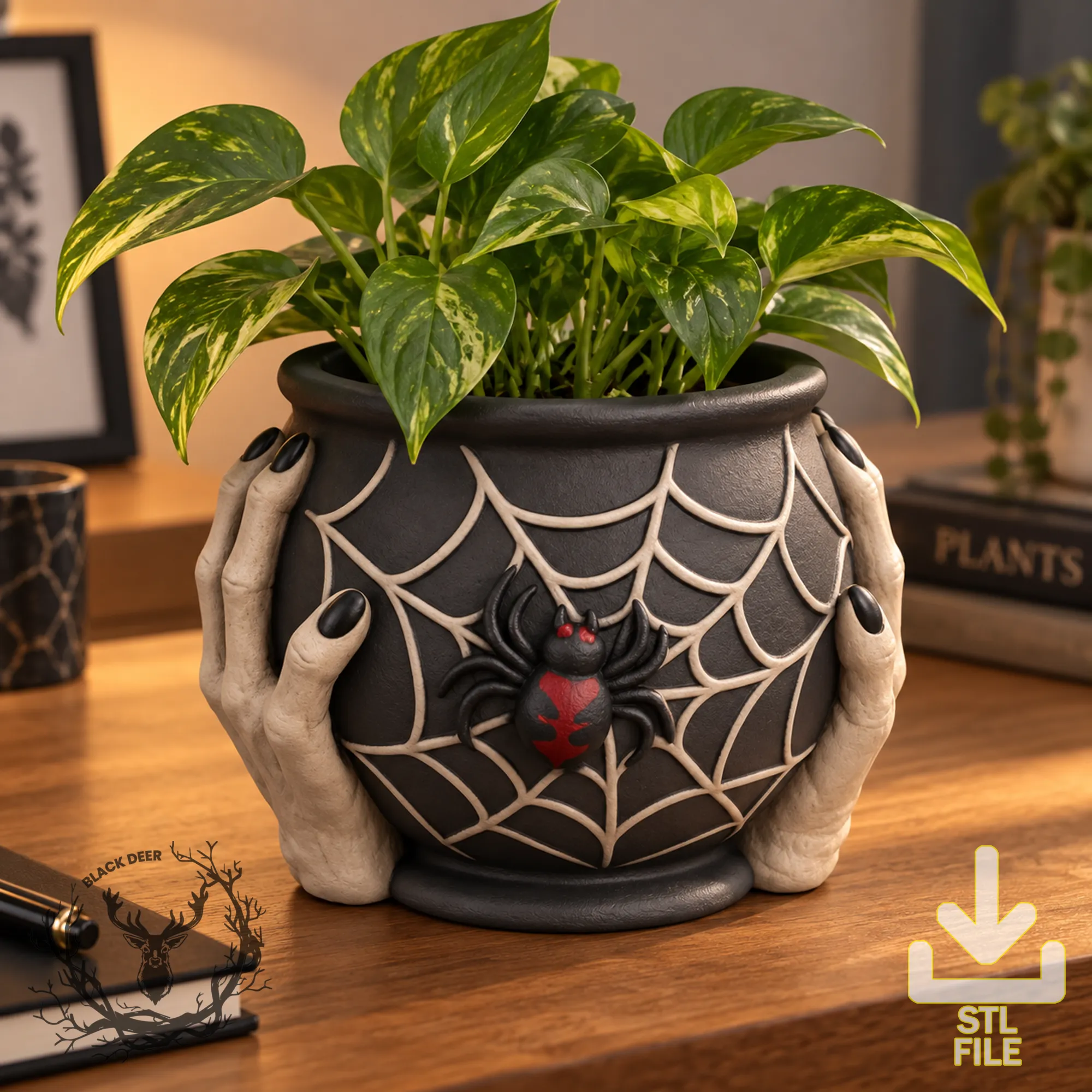 Gothic Spiderweb Creepy Hands Planter Pot Halloween Decor AMS Compatible STL File 3D Print Model .c4d .max .obj .3ds .fbx .stl .blend 