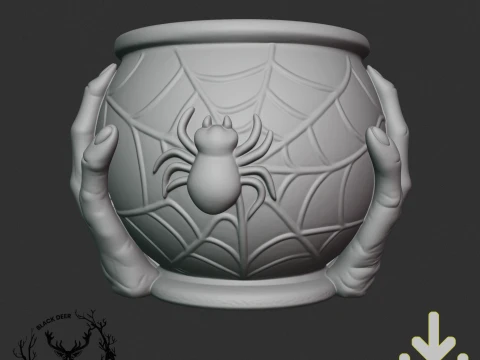 Gothic Spiderweb Creepy Hands Planter Pot Halloween Decor AMS Compatible STL File 3D Print Model