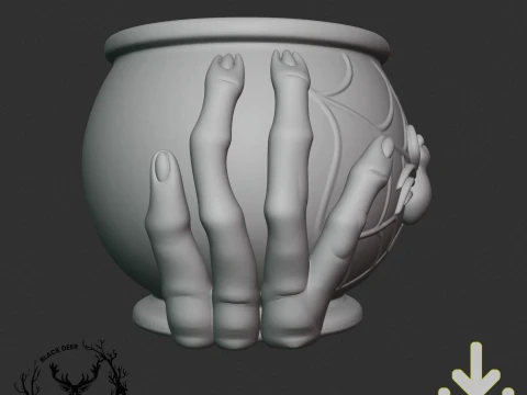 Gothic Spiderweb Creepy Hands Planter Pot Halloween Decor AMS Compatible STL File 3D Print Model
