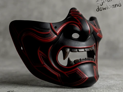 Cyberpunk Oni Mask - Japanese Half Face Samurai Demon Cosplay 3D Print Model STL 3D Принт Модель