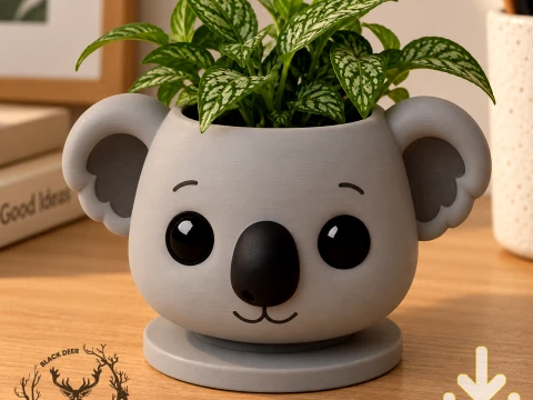 Cute Kawaii Koala Planter Pot for Succulents Plants AMS Compatible STL File 3D Print Model