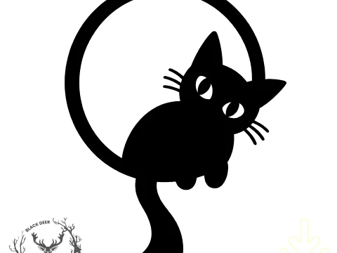Cute Black Cat on Hoop Wall Art Wall Hanging Decor AMS Compatible STL File 3D Print Model