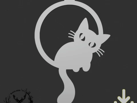 Cute Black Cat on Hoop Wall Art Wall Hanging Decor AMS Compatible STL File 3D Print Model