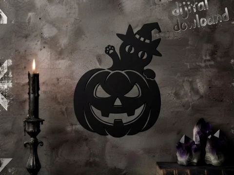 Pumpkin Peeking Cat Wall Decor - Halloween Jack O Lantern Black Cat 3D Print Model STL 3D Print Model