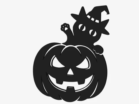 Pumpkin Peeking Cat Wall Decor - Halloween Jack O Lantern Black Cat 3D Print Model STL 3D Print Model