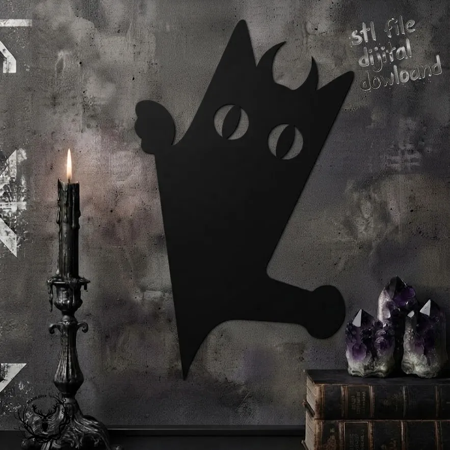Peeking Devil Cat Wall Decor - Cute Crescent Horns Corner Silhouette 3D Print Model STL 3D Print Model .c4d .max .obj .3ds .fbx .stl .blend 