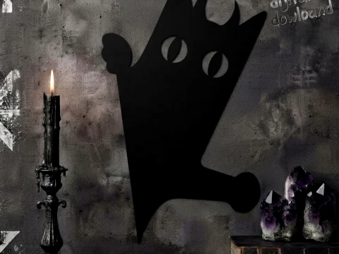 Peeking Devil Cat Wall Decor - Cute Crescent Horns Corner Silhouette 3D Print Model STL 3D Print Model
