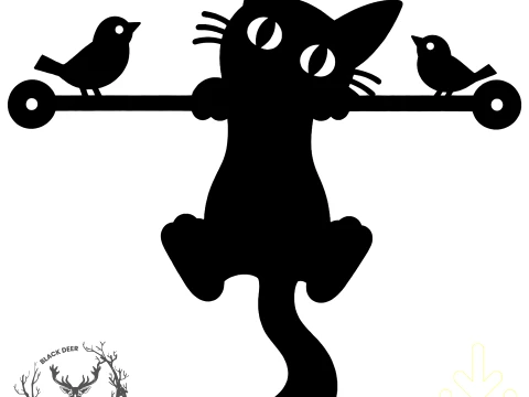 Cute Hanging Black Cat Birds Wall Art 3D Printed Silhouette Decor 3D Print Model