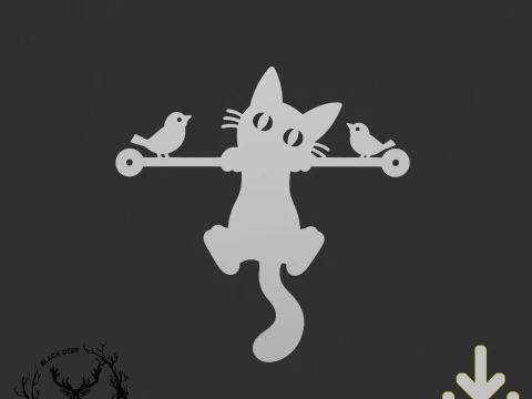 Cute Hanging Black Cat Birds Wall Art 3D Printed Silhouette Decor 3D Print Model