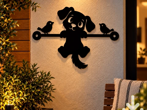 Cute Hanging Black Dog Birds Wall Art 3D Printed Silhouette Decor 3D Print Model