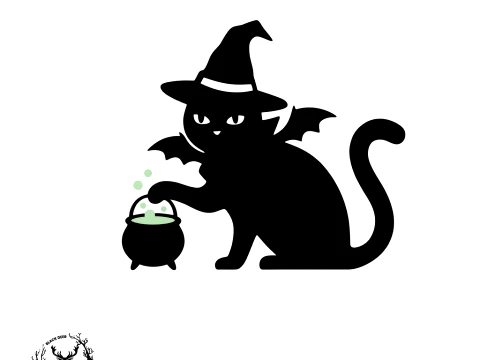Witch Cat Cauldron Door Frame Topper - Bat Wing Magic Kitty Decor 3D Print Model STL 3D Print Model