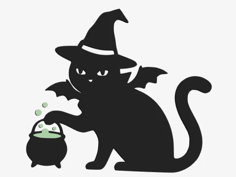 Witch Cat Cauldron Door Frame Topper - Bat Wing Magic Kitty Decor 3D Print Model STL 3D Print Model