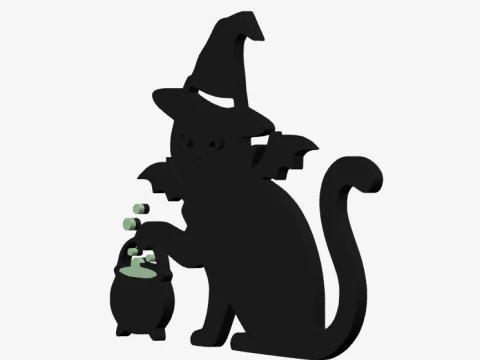 Witch Cat Cauldron Door Frame Topper - Bat Wing Magic Kitty Decor 3D Print Model STL 3D Print Model
