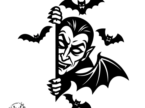 Peeking Vampire Door Frame Topper - Gothic Dracula Bats Corner Wall Art 3D Print Model STL 3D printmodel
