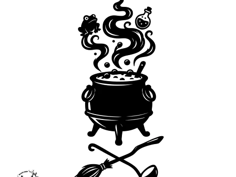 Witch Cauldron Wall Art - Magic Potion Frog Broomstick Decor 3D Print Model STL Modelo de Impressão 3D