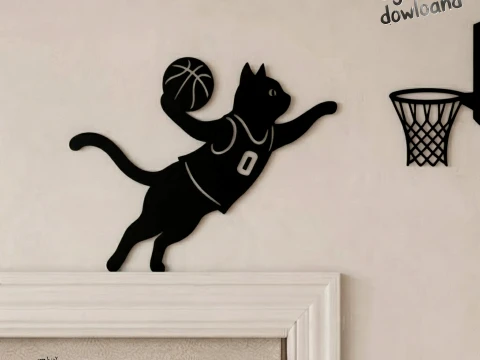 Basketball Cat Wall Art - Dunking Kitty Sports Door Frame Topper 3D Print Model STL 3D Принт Модель