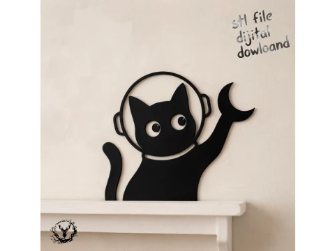 Astronaut Cat Wall Art - Space Helmet Crescent Moon Door Frame Topper 3D Print Model STL 3D Принт Модель