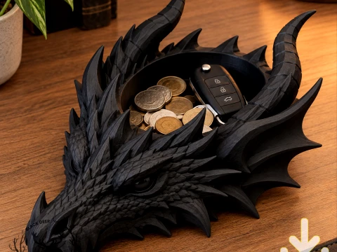 Black Dragon Head Desktop Organizer Bowl AMS Compatible STL File 3D Print Model