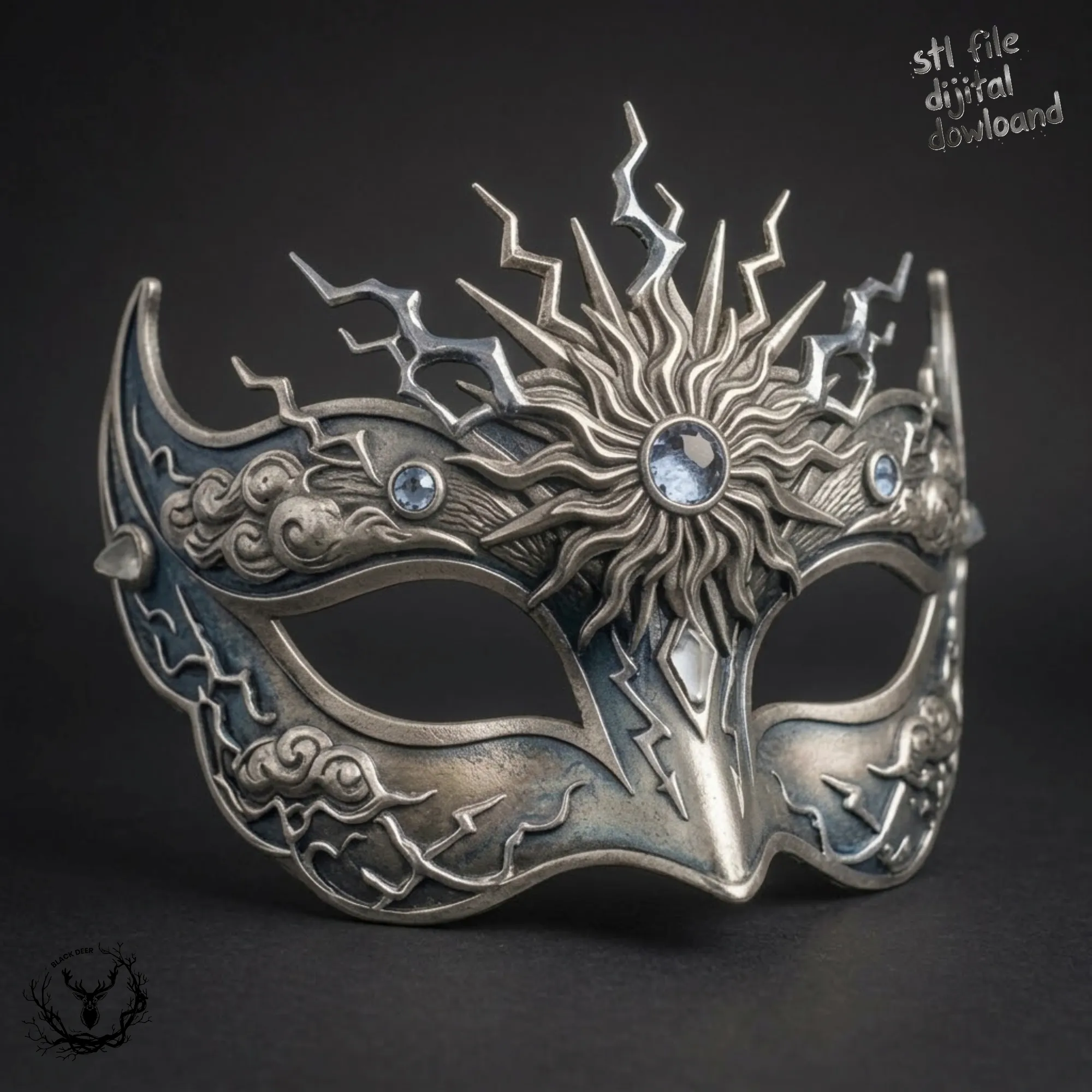 Gothic Lightning Storm Masquerade Mask - Venetian Lightning Cosplay Eyewear 3D Print Model STL 3D Print Model .c4d .max .obj .3ds .fbx .stl .blend 