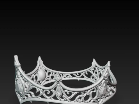 Gothic Queen Tiara - Dark Fantasy Black Gem Crown Cosplay Prop 3D Print Model STL 3D Print Model